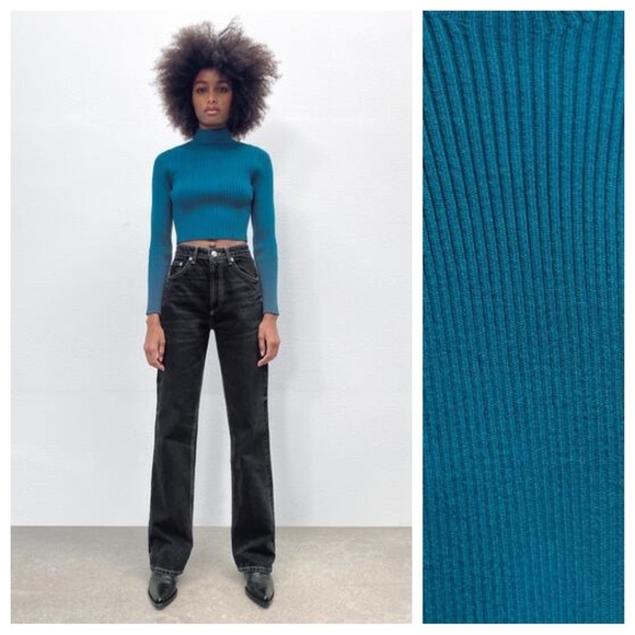 NWT. Zara Blue Cropped Mock Neck Sweater. Size S, M. - Picture 3 of 8